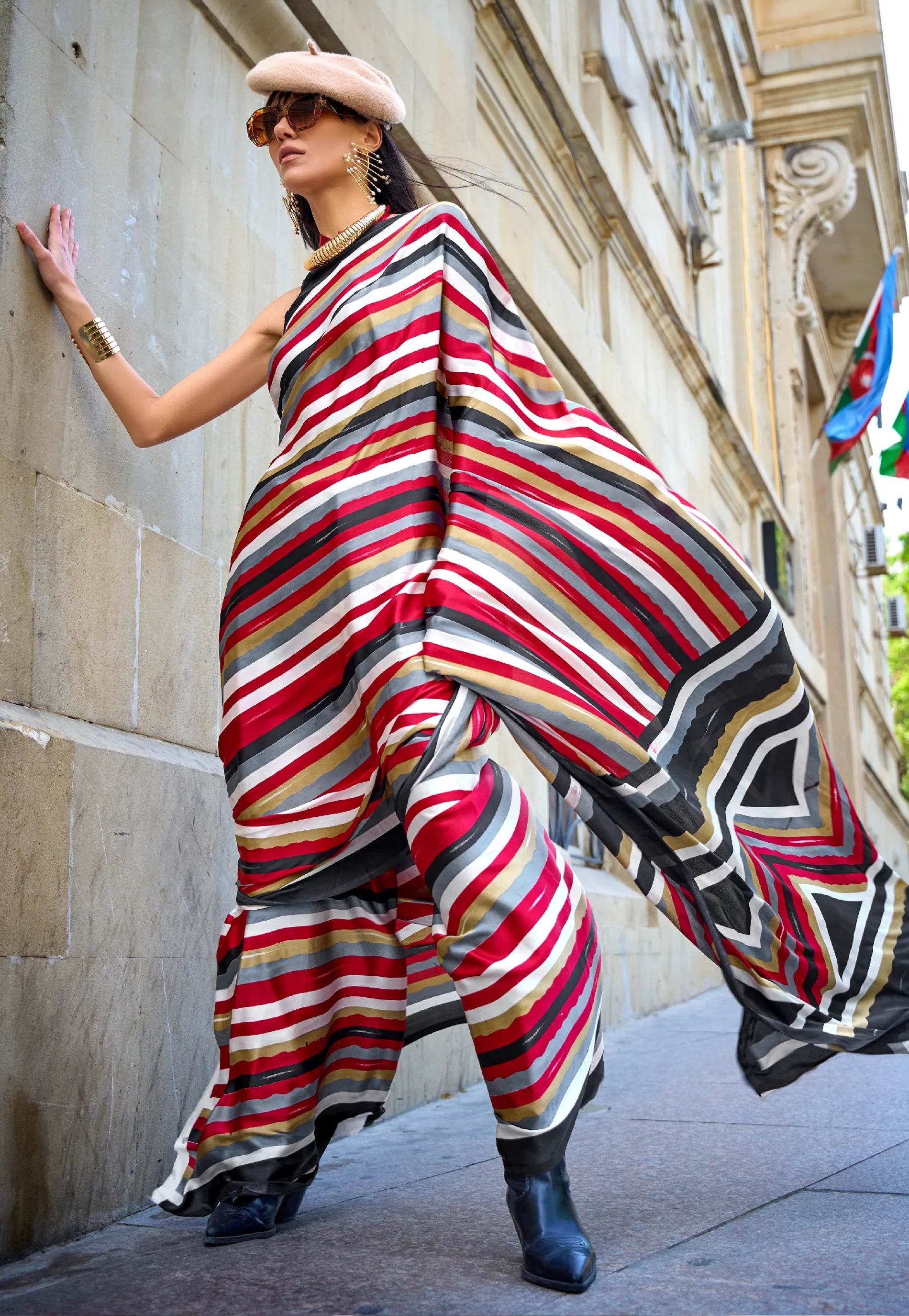 Red Modal Silk Saree With Blouse Piece - Adi Akshoy & Co.