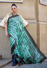 Sea Green Modal Silk Saree With Blouse Piece - Adi Akshoy & Co.