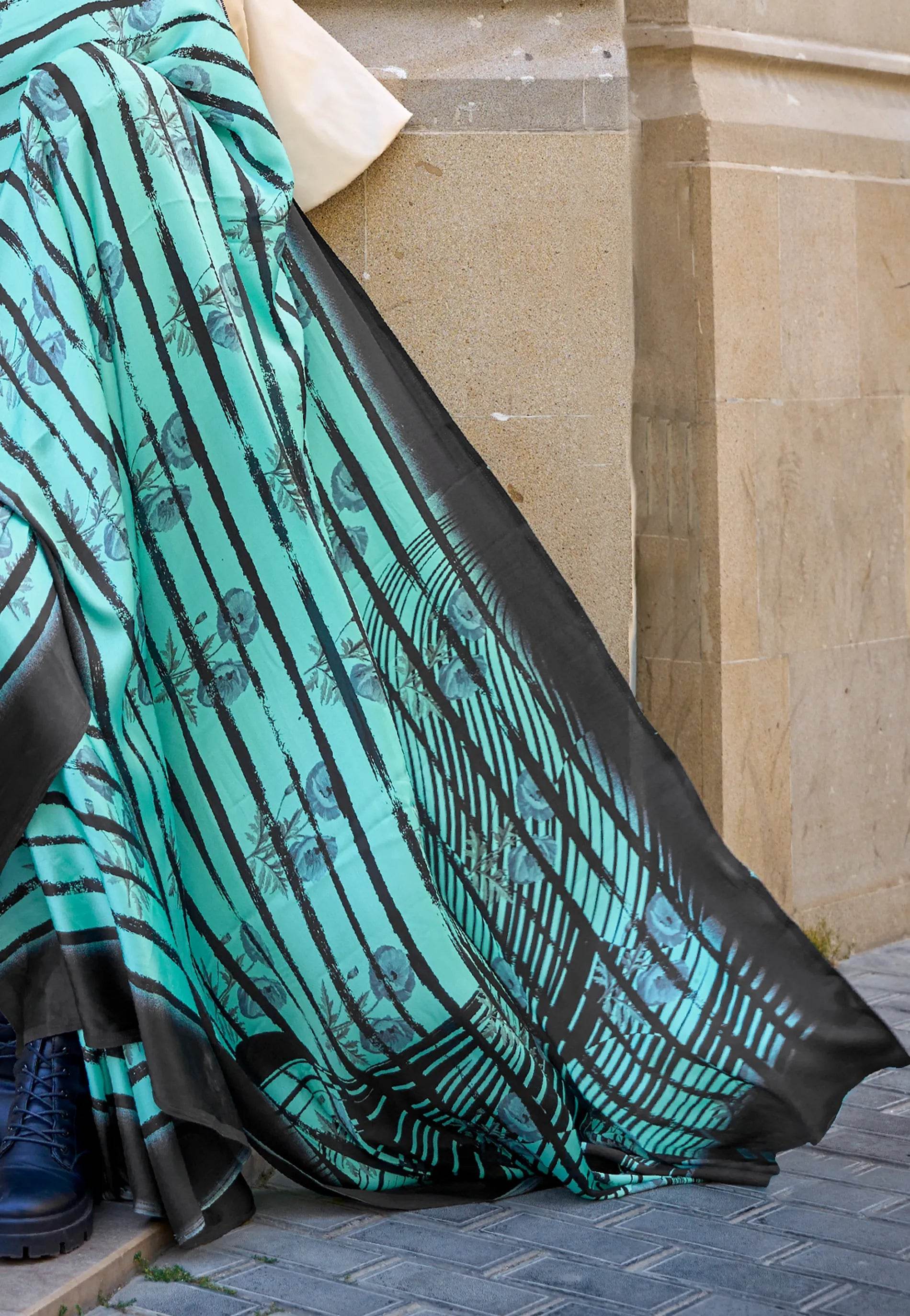 Sea Green Modal Silk Saree With Blouse Piece - Adi Akshoy & Co.