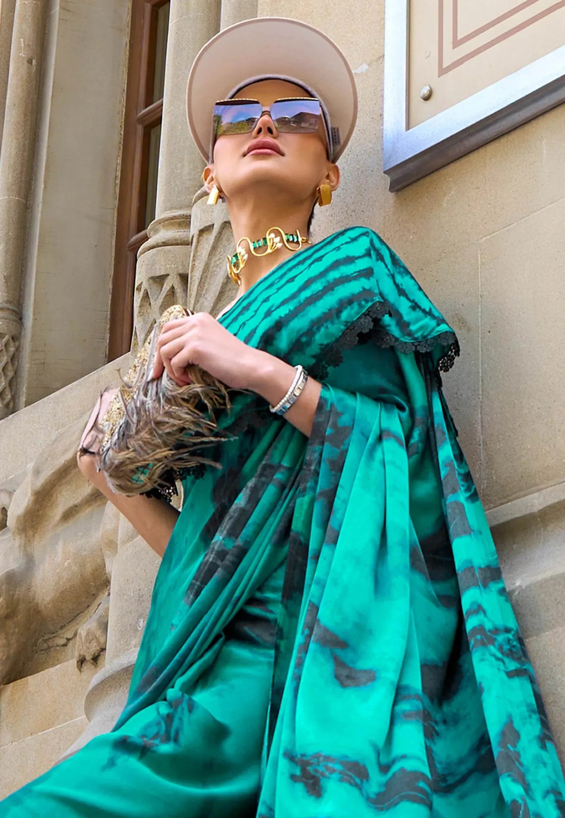 Rama Green Modal Silk Saree With Blouse Piece - Adi Akshoy & Co.