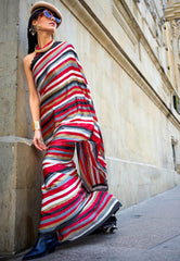 Red Modal Silk Saree With Blouse Piece - Adi Akshoy & Co.