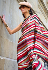 Red Modal Silk Saree With Blouse Piece - Adi Akshoy & Co.