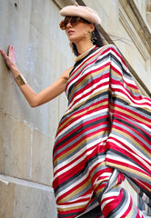 Red Modal Silk Saree With Blouse Piece - Adi Akshoy & Co.