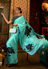 Sea Green Modal Silk Saree With Blouse Piece- Adi Akshoy & Co.