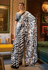 White Modal Silk Saree With Blouse Piece- Adi Akshoy & Co.