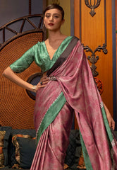 Dusty Pink Modal Silk Saree With Blouse Piece- Adi Akshoy & Co.