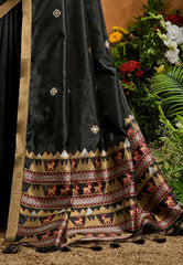 Black Tussar Silk Saree with Blouse Piece - Adi Akshoy & Co.