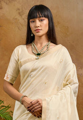 White Tussar Silk Saree with Blouse Piece - Adi Akshoy & Co.