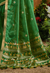 Bottle Green Tussar Silk Saree with Blouse Piece - Adi Akshoy & Co.