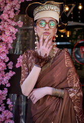 Brown Ajrakh Print Modal Silk Saree With Blouse Piece - Adi Akshoy & Co.