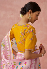 Baby Pink Kora Silk Saree With Blouse Piece - Adi Akshoy & Co.