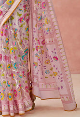 Baby Pink Kora Silk Saree With Blouse Piece - Adi Akshoy & Co.