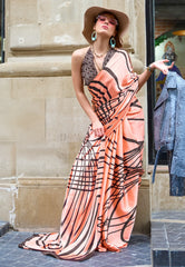 Peach Modal Silk Saree With Blouse Piece- Adi Akshoy & Co.