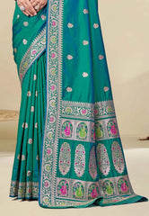 Bottle Green Baluchari Silk Saree with Blouse Piece - Adi Akshoy & co.