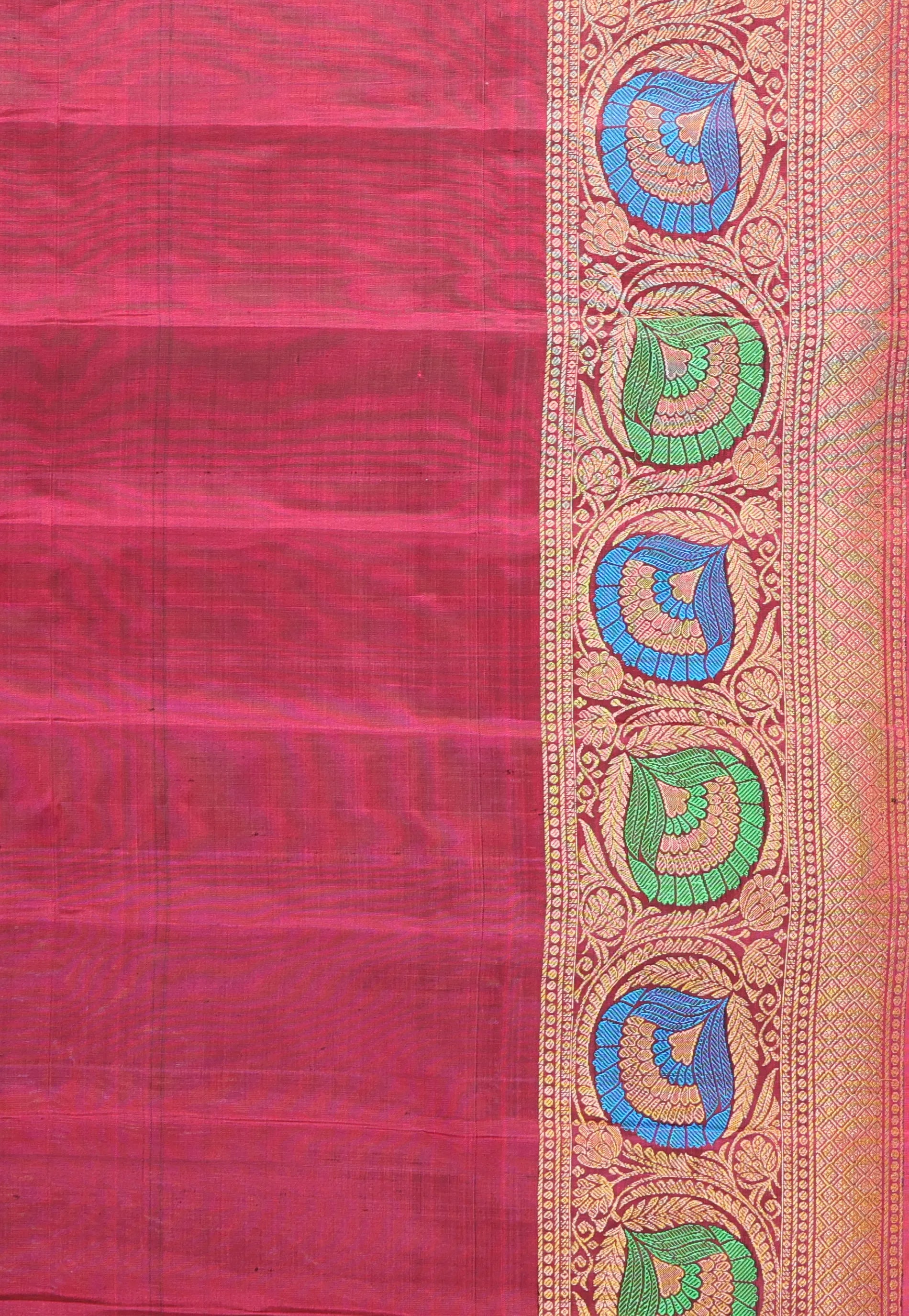 Golden Buti with Red Border Pure Gadwal Silk Saree With Blouse Piece - Adi Akshoy & Co.