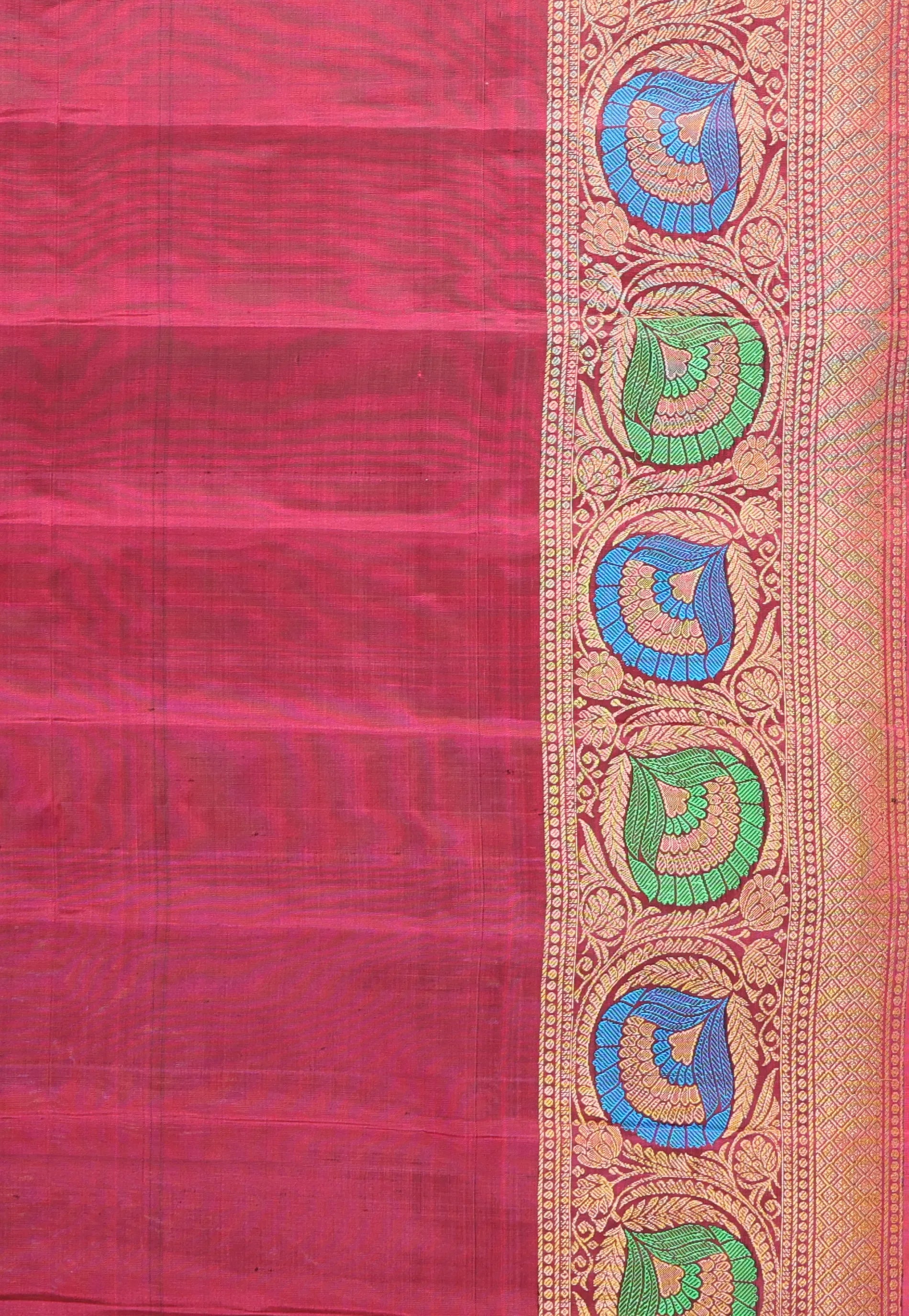 Golden Buti with Red Border Pure Gadwal Silk Saree With Blouse Piece - Adi Akshoy & Co.