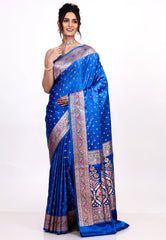 Royal Blue Wedding Banarasi Silk Saree with Blouse Piece - Adi Akshoy & Co.