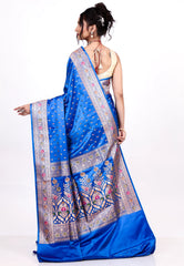 Royal Blue Wedding Banarasi Silk Saree with Blouse Piece - Adi Akshoy & Co.
