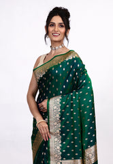 Bottle Green Wedding Banarasi Silk Saree with Blouse Piece - Adi Akshoy & Co.