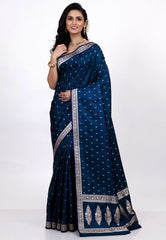Peacock Blue Mashru Silk Saree with Blouse Piece - Adi Akshoy & Co.