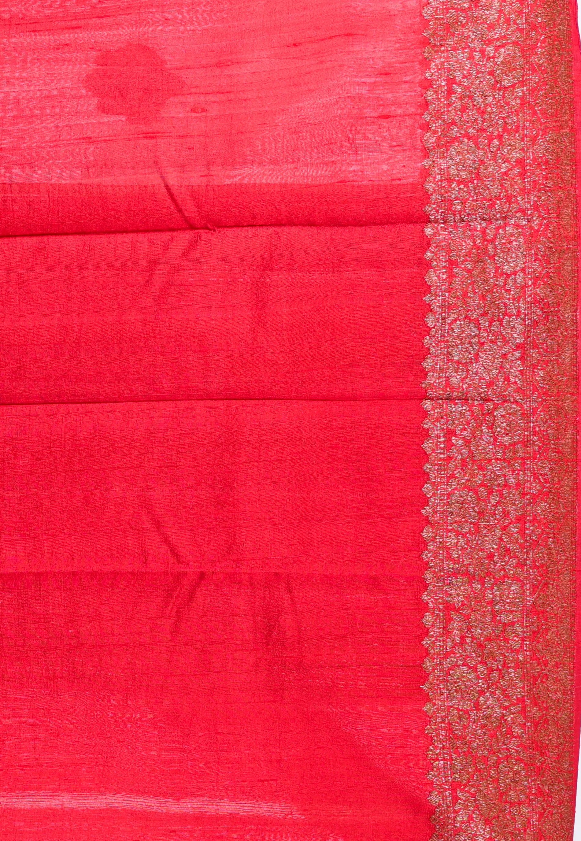 White with Red Border Pure Tussar Silk Saree with Blouse Piece - Adi Akshoy & Co.