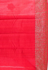 White with Red Border Pure Tussar Silk Saree with Blouse Piece - Adi Akshoy & Co.