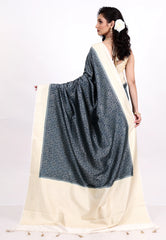 Indigo Blue Tussar Silk Saree with Blouse Piece - Adi Akshoy & Co.