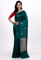 Rama Green Pure Tussar Silk Saree with Blouse Piece - Adi Akshoy & Co.