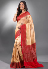 Tussar Colour with Red Border Pure Tussar with Blouse Piece - Adi Akshoy & Co.