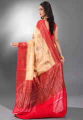 Tussar Colour with Red Border Pure Tussar with Blouse Piece - Adi Akshoy & Co.