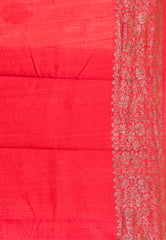 Tussar Colour with Red Border Pure Tussar with Blouse Piece - Adi Akshoy & Co.