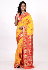 Yellow Baluchari Silk Saree with Blouse Piece - Adi Akshoy & Co.