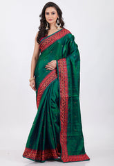 Rama Green Kantha Silk Saree with Blouse Piece - Adi Akshoy & Co.