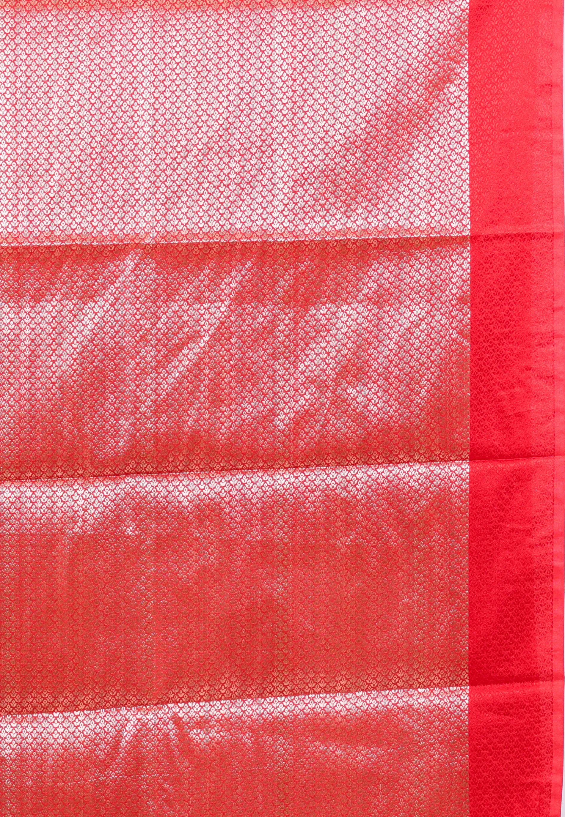 Off White with Red Border Katan Silk Saree With Blouse Piece - Adi Akshoy & Co.