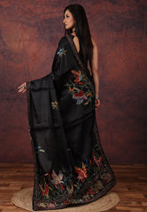 Black Kantha Silk Saree With Blouse Piece - Adi Akshoy & Co.