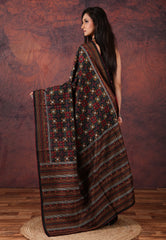 Black Kantha Silk Saree With Blouse Piece - Adi Akshoy & Co.
