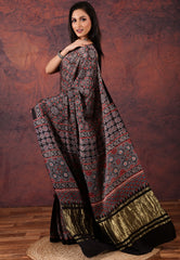 Black Modal Silk Saree With Blouse Piece - Adi Akshoy & Co.