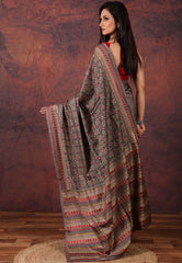 Gray Kantha Silk Saree With Blouse Piece - Adi Akshoy & Co.