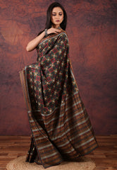 Black Kantha Silk Saree With Blouse Piece - Adi Akshoy & Co.