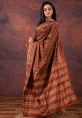 Brown Kantha Silk Saree With Blouse Piece - Adi Akshoy & Co.