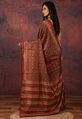 Brown Kantha Silk Saree With Blouse Piece - Adi Akshoy & Co.