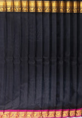 Aqua Blue with Golden Black Border Pure Gadwal Silk Saree With Blouse Piece - Adi Akshoy & Co.