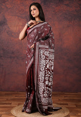 Maroon Kantha Silk Saree With Blouse Piece - Adi Akshoy & Co.