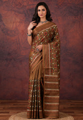 Brown Kantha Silk Saree With Blouse Piece - Adi Akshoy & Co.