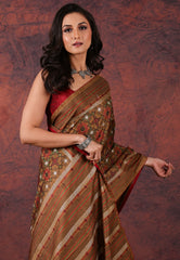 Brown Kantha Silk Saree With Blouse Piece - Adi Akshoy & Co.