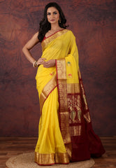 Yellow Sico Handloom Saree With Blouse Piece - Adi Akshoy & Co.