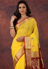 Yellow Sico Handloom Saree With Blouse Piece - Adi Akshoy & Co.