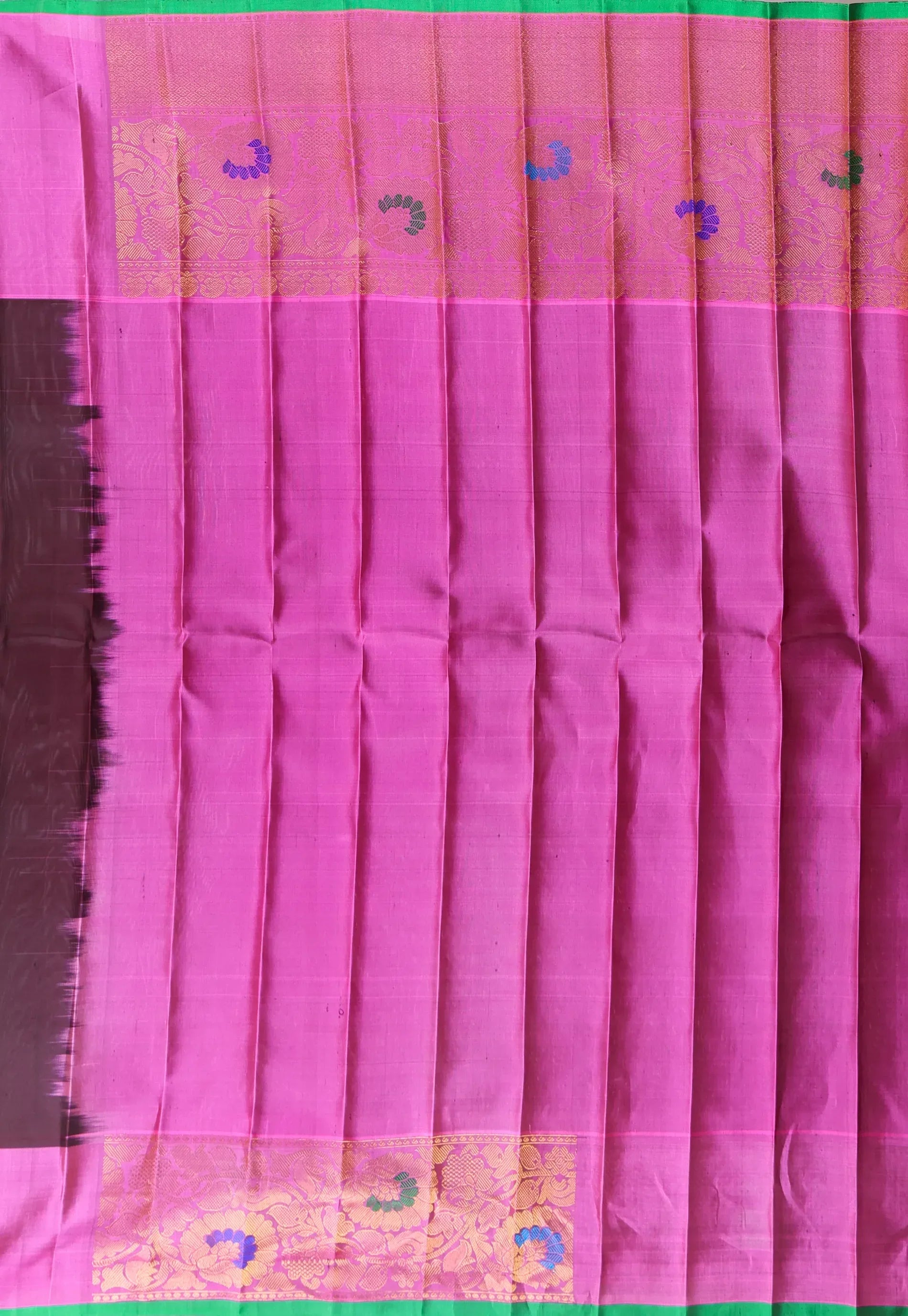 Maroon with Golden Zari work with Pink Border Pure Gadwal Silk Saree With Blouse Piece - Adi Akshoy & Co.
