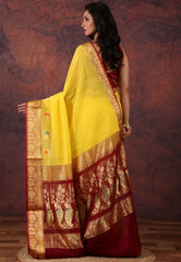 Yellow Sico Handloom Saree With Blouse Piece - Adi Akshoy & Co.