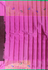 Maroon with Golden Zari work with Pink Border Pure Gadwal Silk Saree With Blouse Piece - Adi Akshoy & Co.